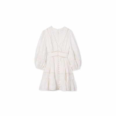 ZIMMERMANN DEVI SPLICED BILLOW LINEN MINI DRESS 7049DSS231IVORY